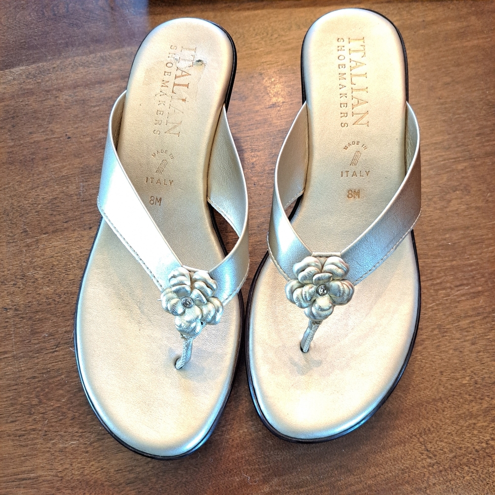 Italian Shoemakers Gold Wedge Sandals 8